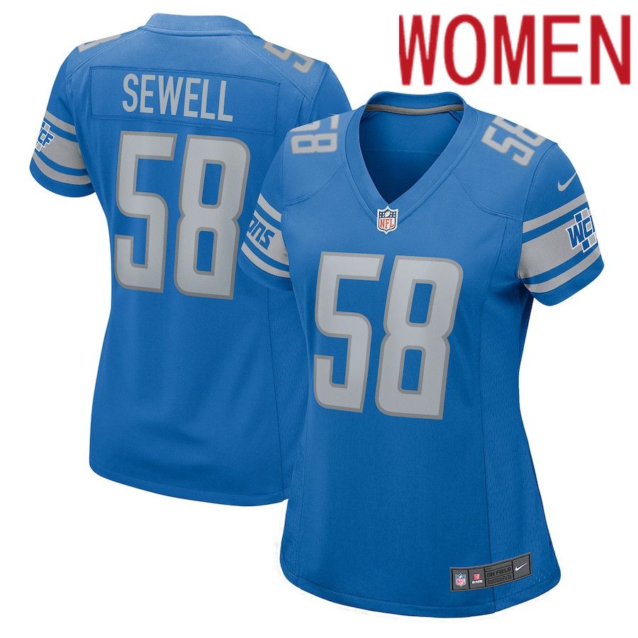 Women Detroit Lions #58 Penei Sewell Nike Blue Game NFL Jersey->women nfl jersey->Women Jersey